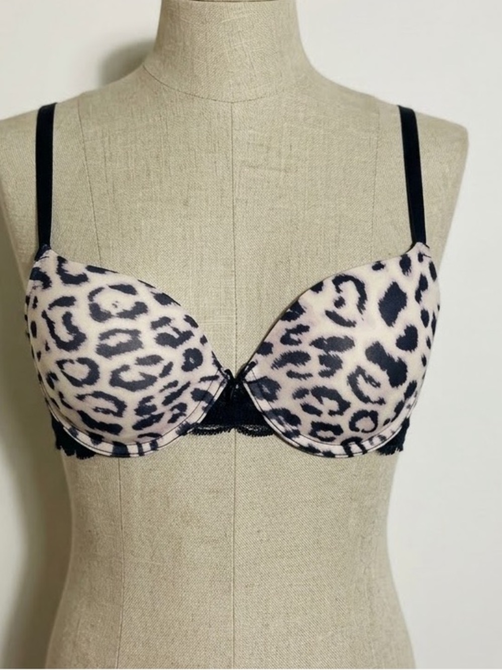 Leopard Print Push-Up Bra in Beige and Black - Women Intimates